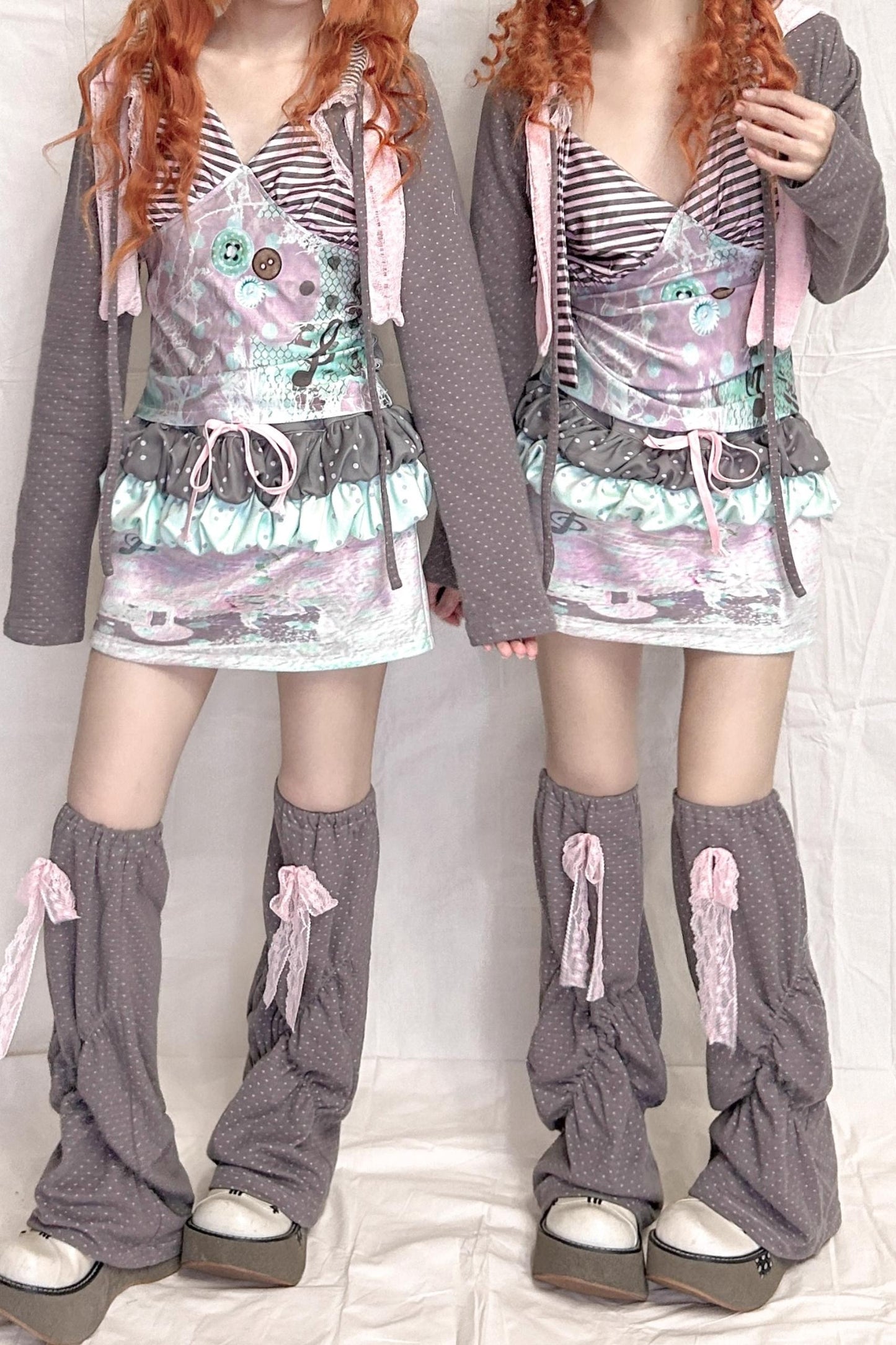 Polka Dot Lace Bow High Sock Cover