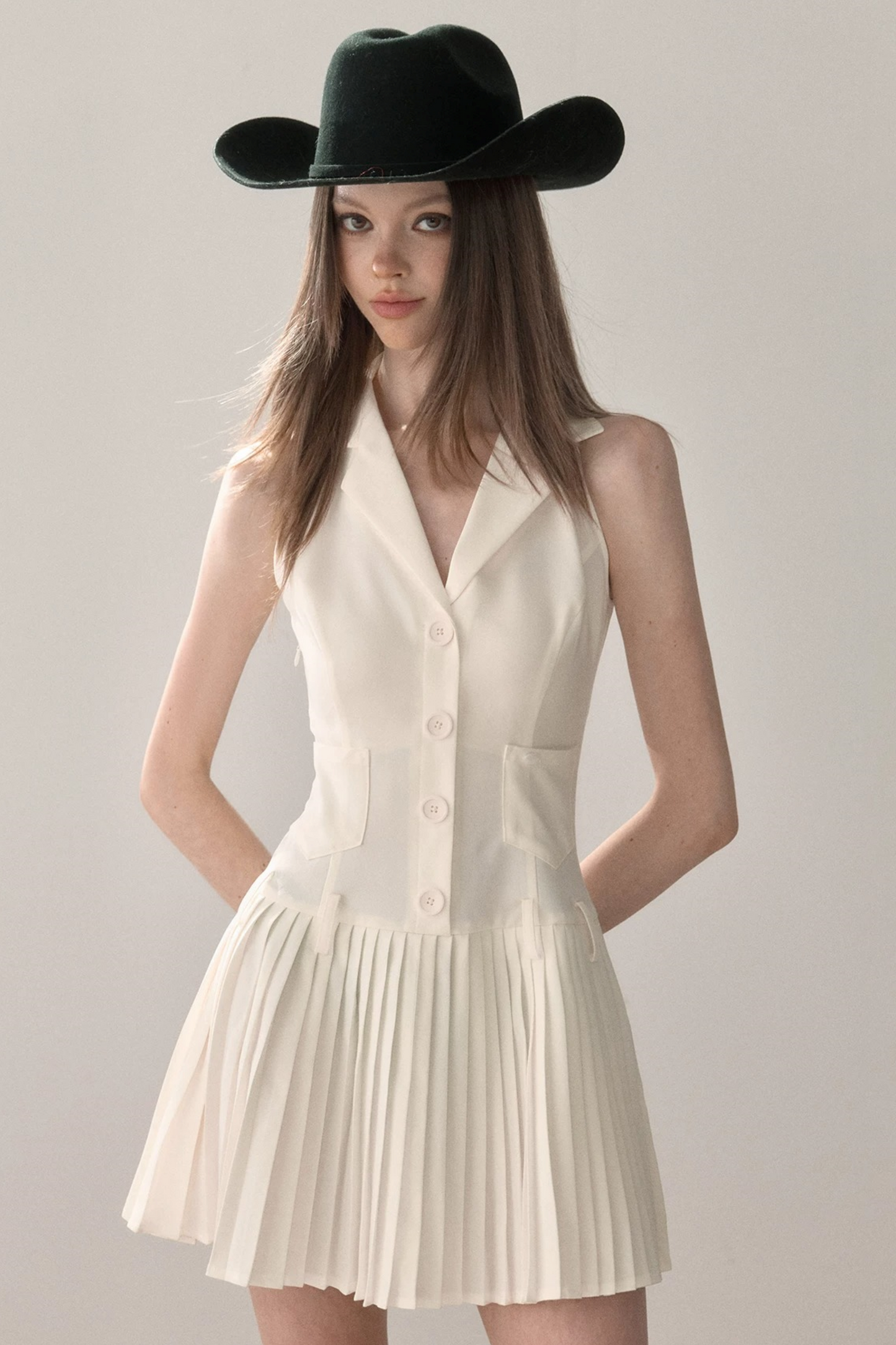 Elegant Pleated Vest Dress