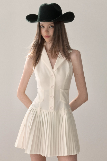 Elegant Pleated Vest Dress