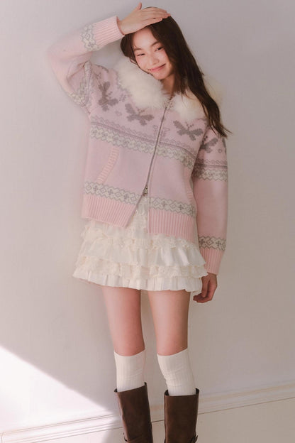 Pink Butterfly Hooded Cardigan