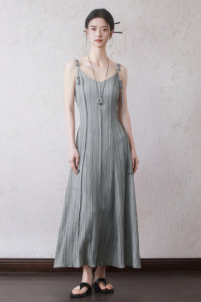 Gray Halter Pleated Dress Set-Up