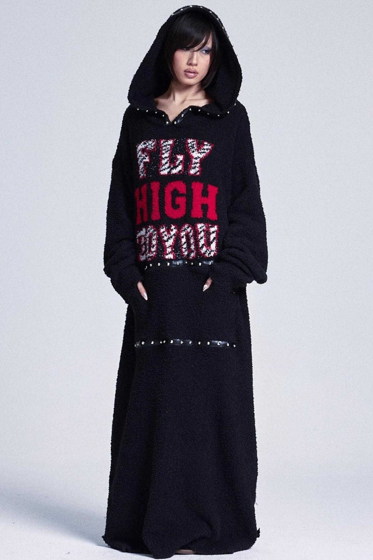 Soft Jacquard Hooded Long Sweater Dress
