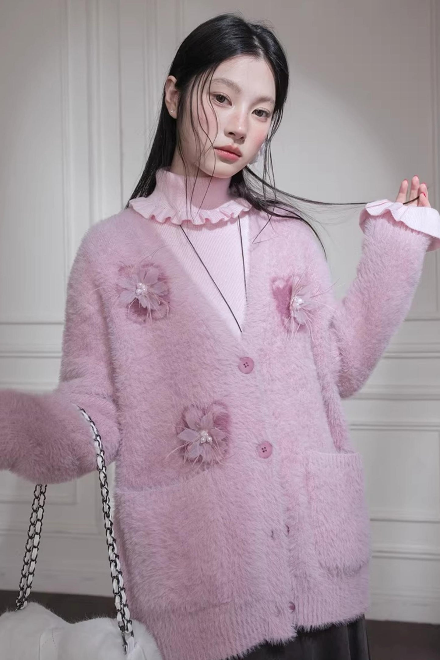 Human Pink Feder-Cardigan