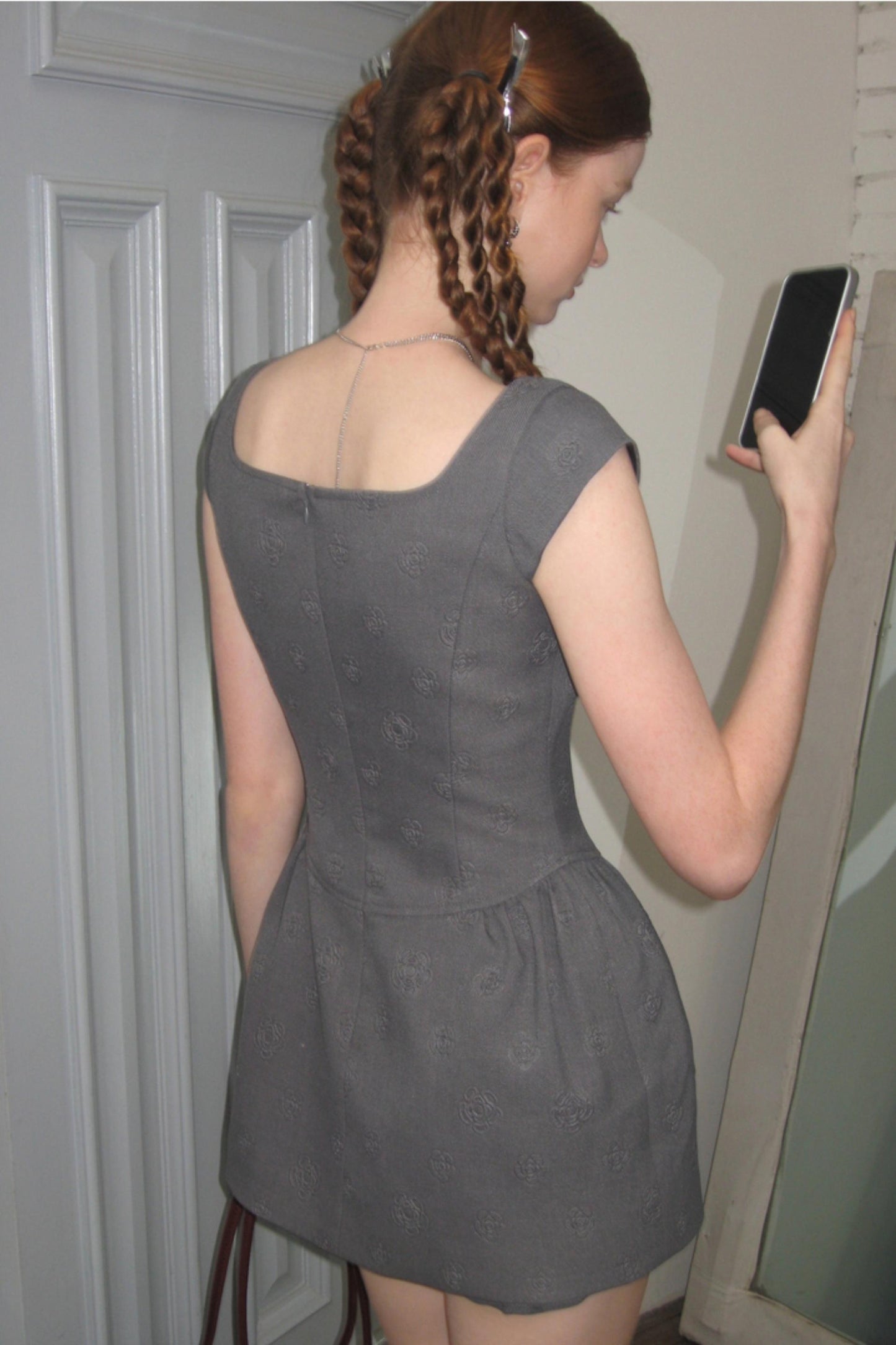 Gray Lace Bow Dress Set