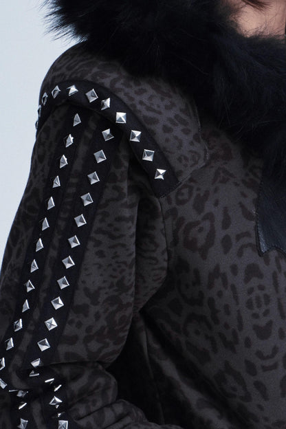 Leopard Print Plush Hooded Jacket Set-Up