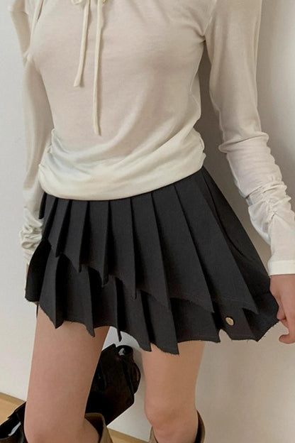 Irregular Hem A-Line Pleated Skirt