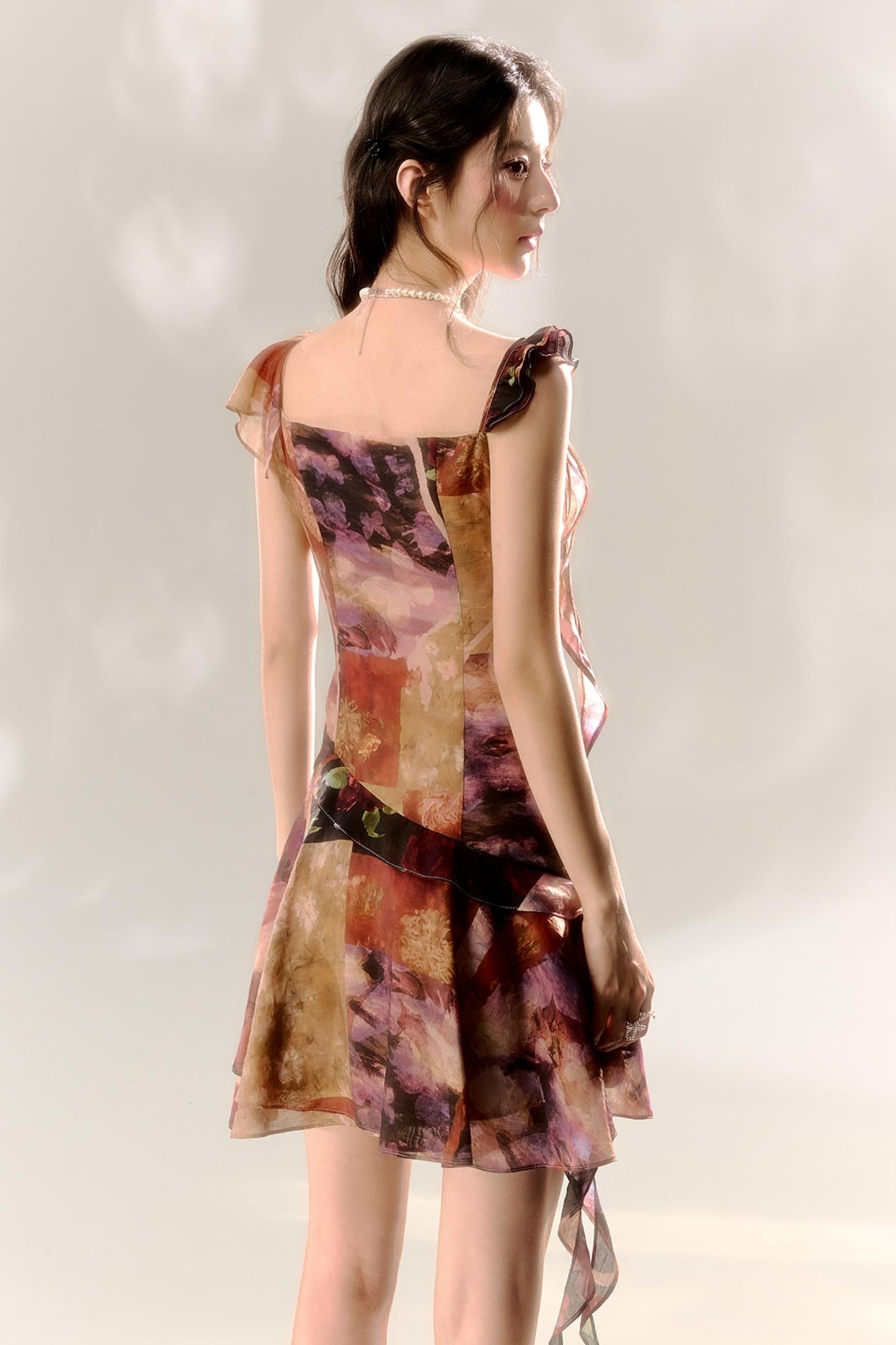 Butterfly Sleeve Floral Tie-Dye Dress