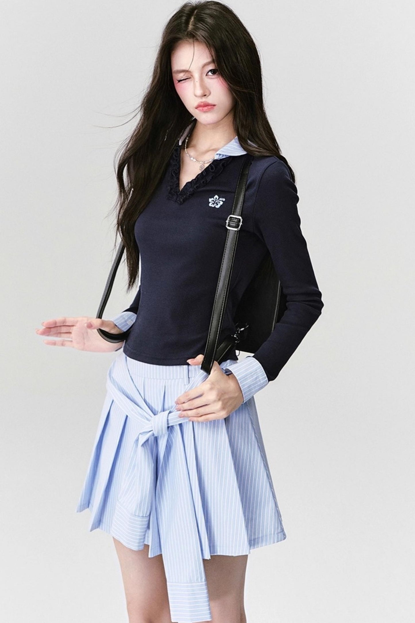 Love Letter Striped Pleated Skirt Set-Up