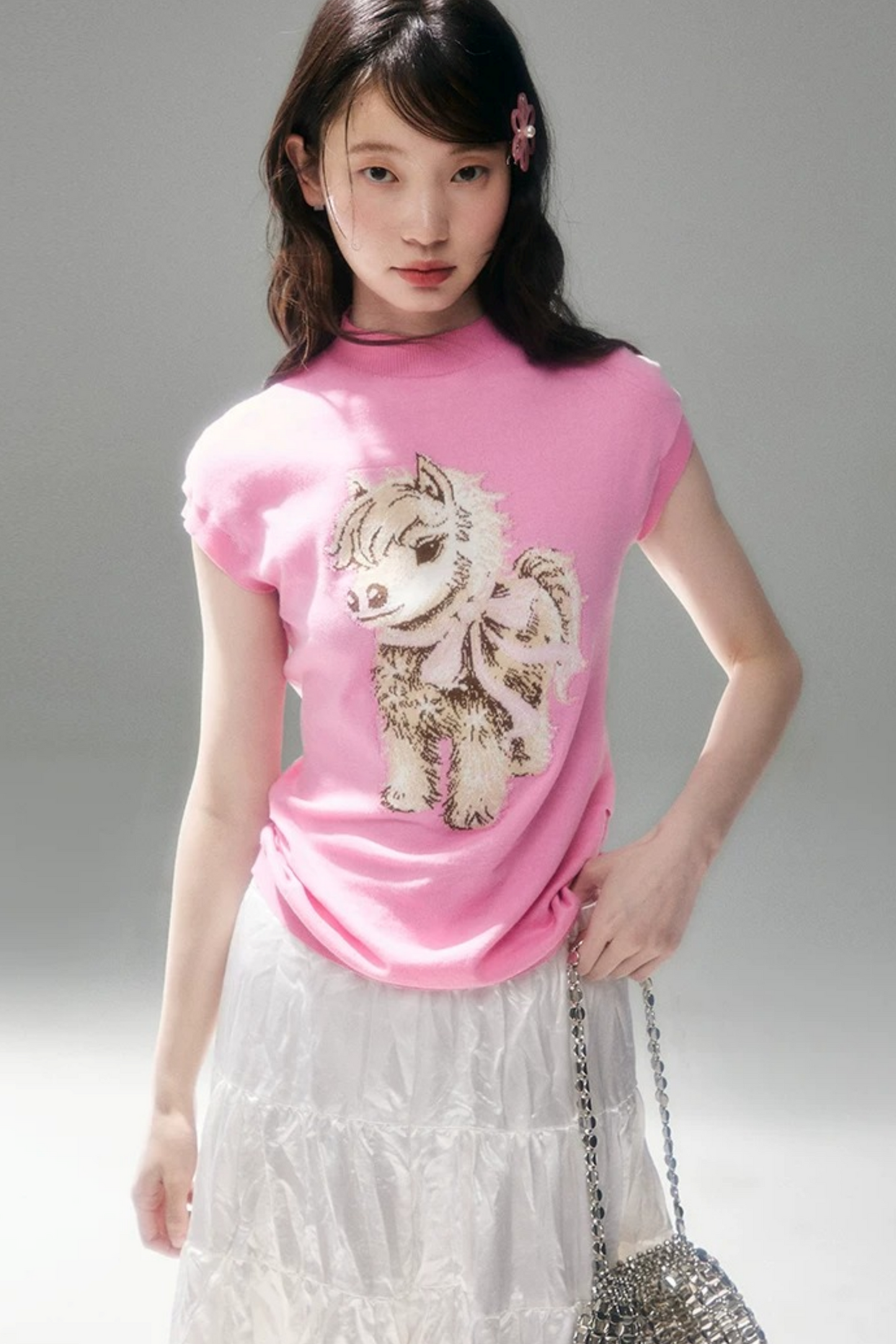 Bow-Tie Jacquard Cotton T-Shirt Set-Up