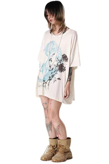 Oversized Cat Floral Legless T-Shirt