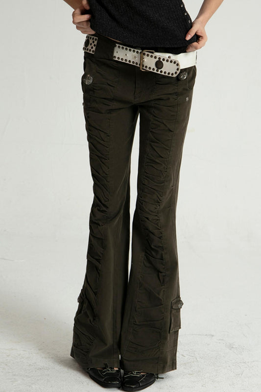 Vintage Black Pleated Slim Denim Pants