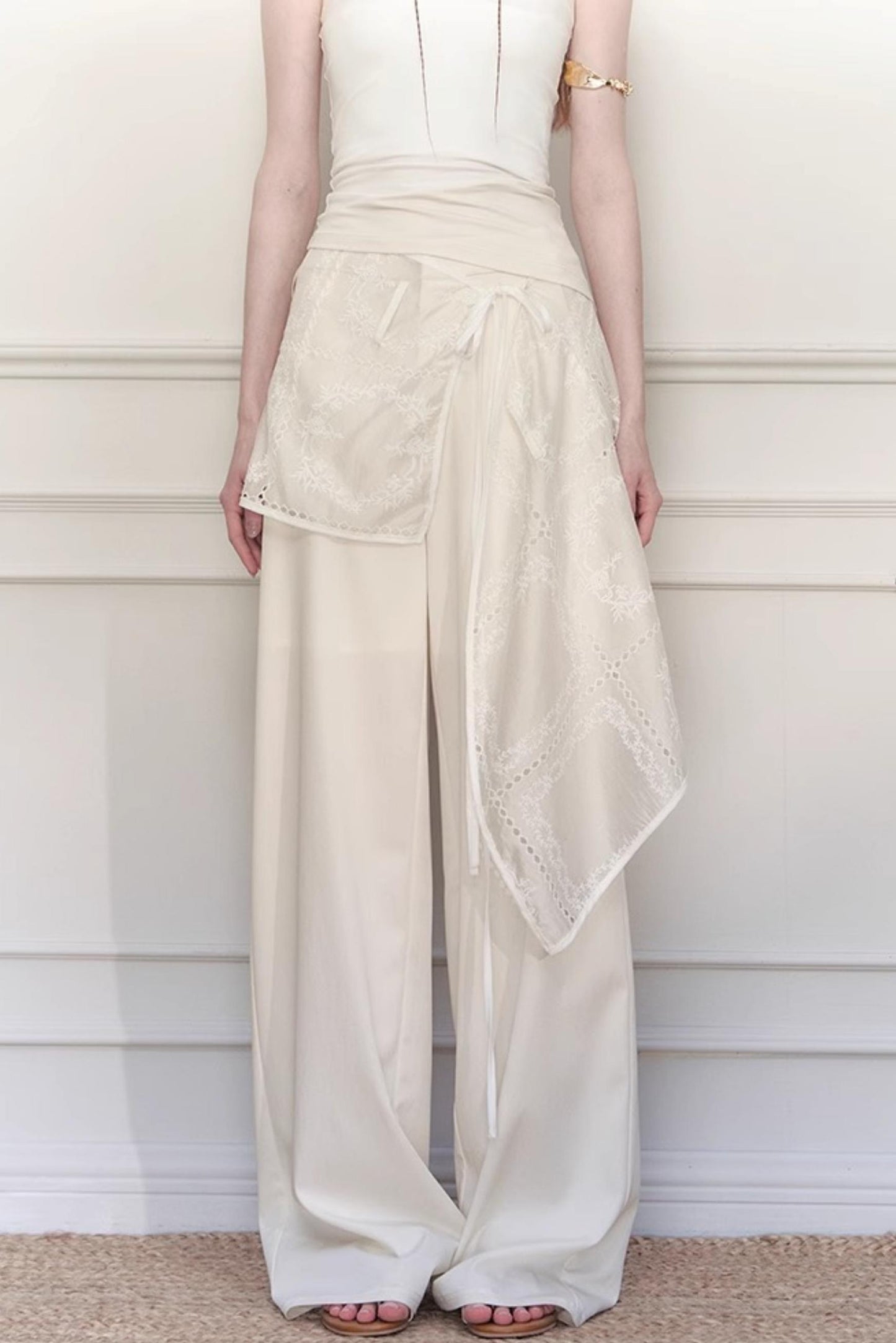 White Lace Wide-Leg Pants