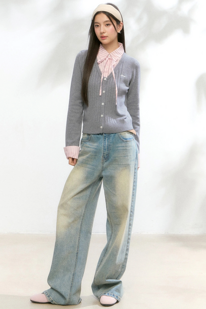 Knit Contrasting Sweater Skirt Set-Up