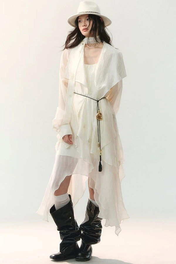 Folded Embroidery Plant Texture Shirt Set
