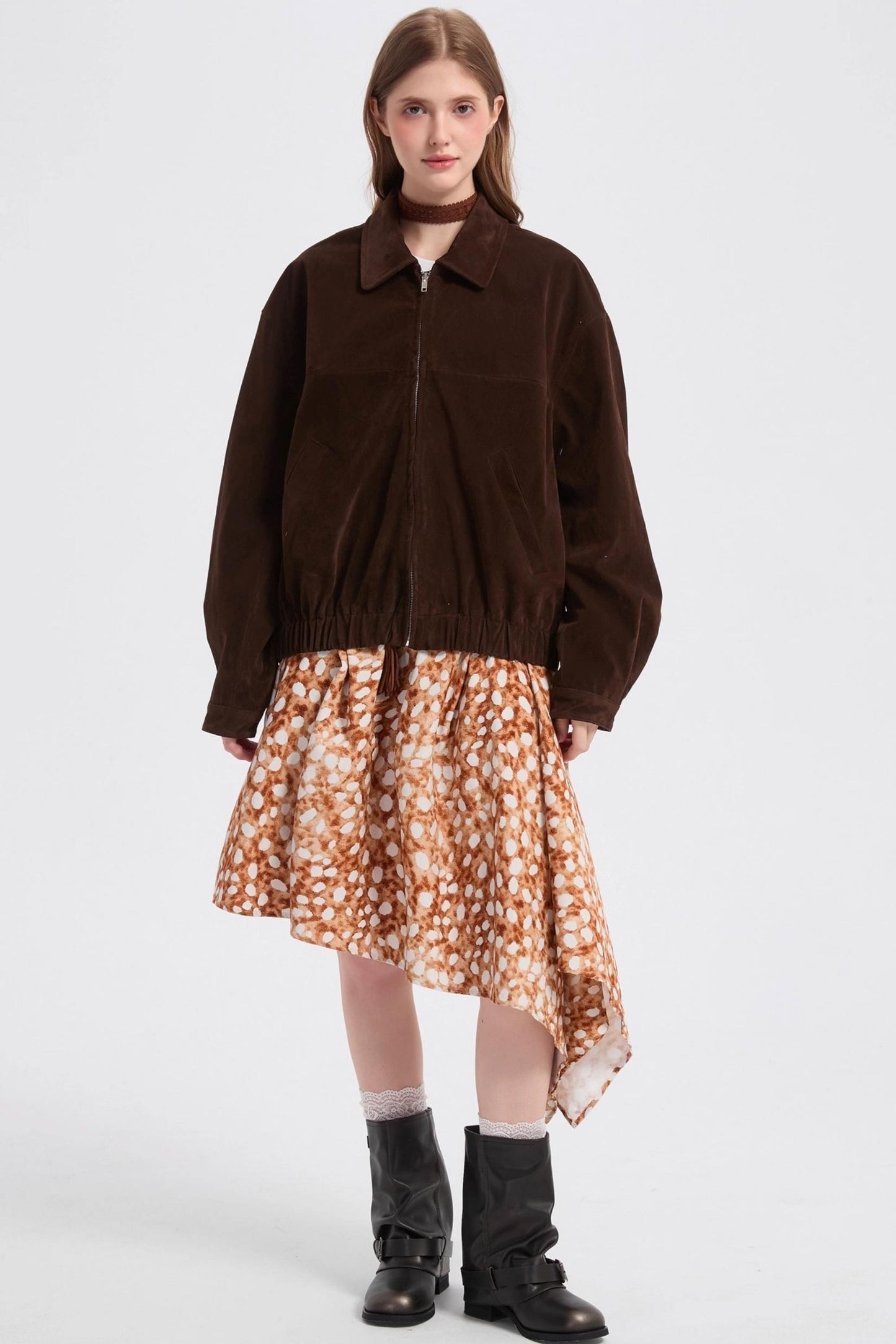 Coffee Suede Cropped Jacket