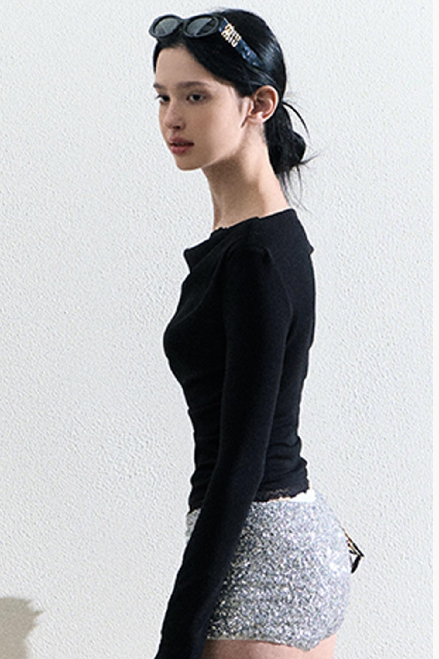 Slim Knit Hollow Lace Top