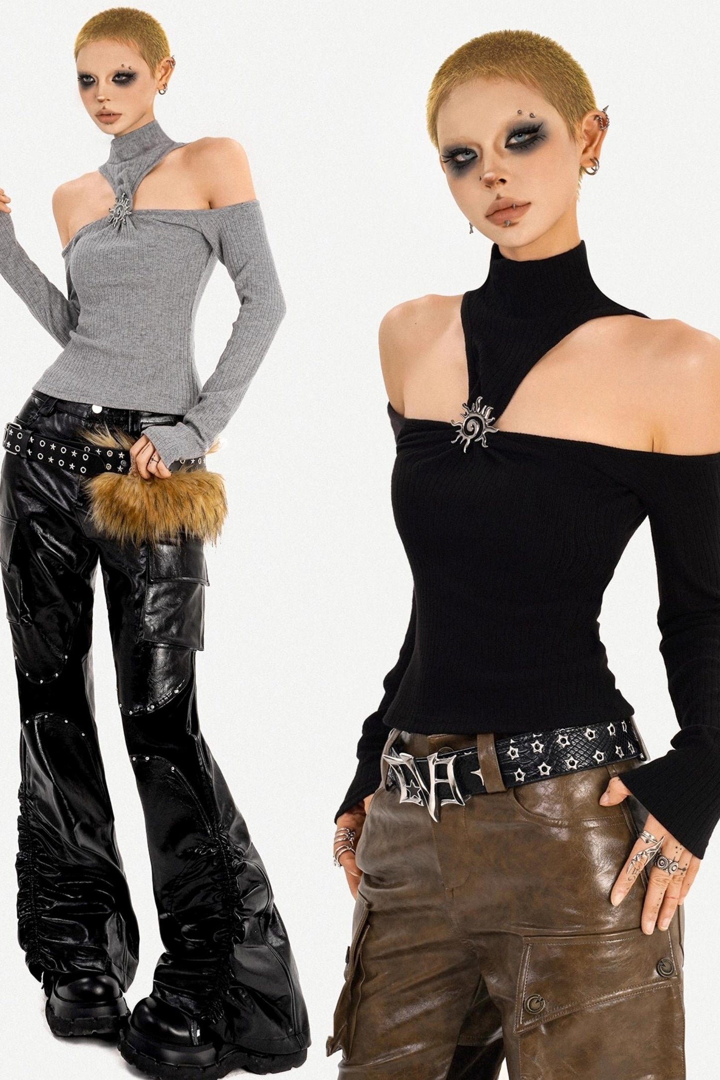 Black Off-Shoulder Halter Top