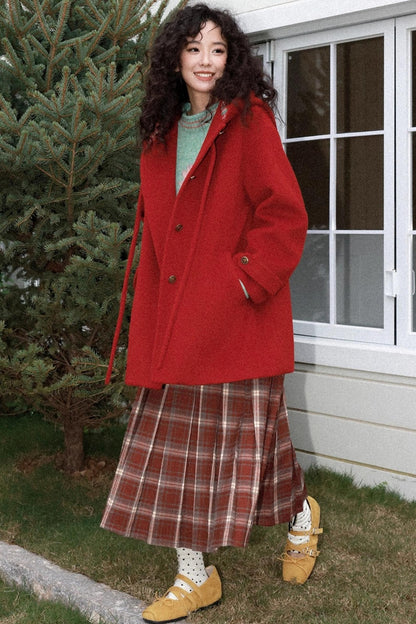 Earl Red Plaid Pleated Skirt Set-Up