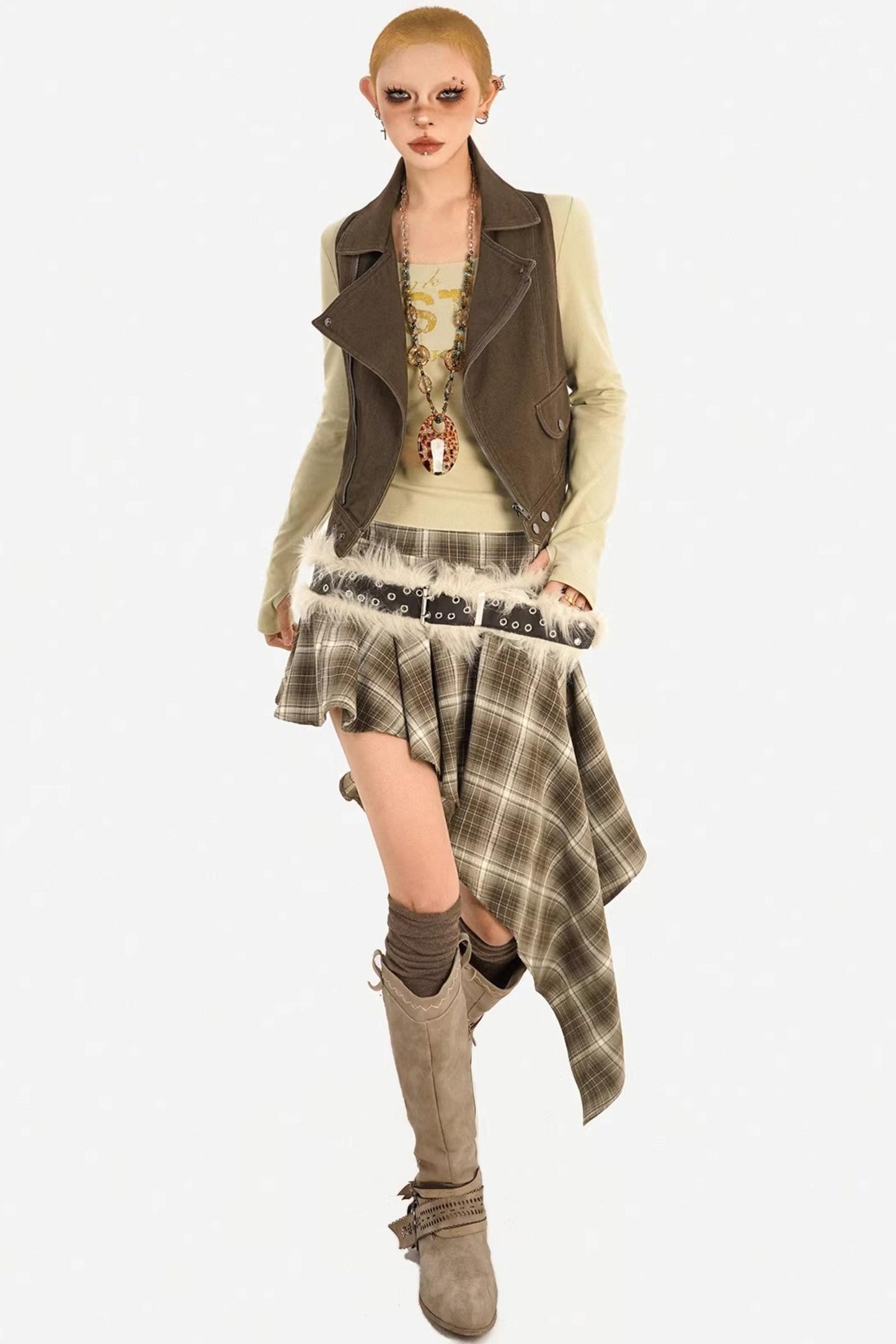 Retro Plaid Asymmetrical Skirt
