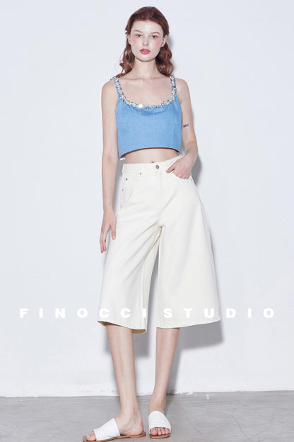 Relaxed Cotton Wide-Leg Denim Shorts