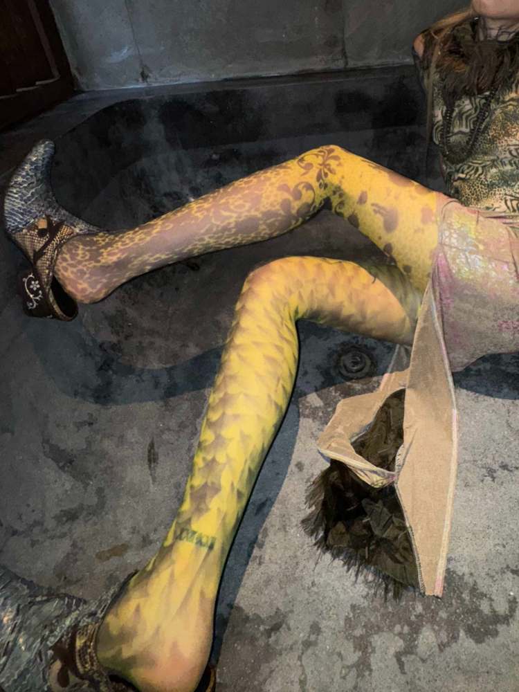 "Lizard Leopard " Hand Drawn Asymmetrical 14D Pantyhose