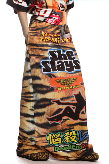 Tiger Print Long Sweatshirt Skirt
