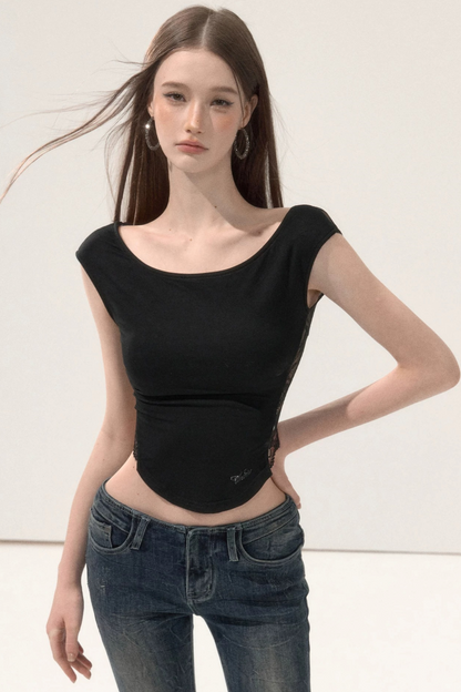 Lace Patchwork Backless Top