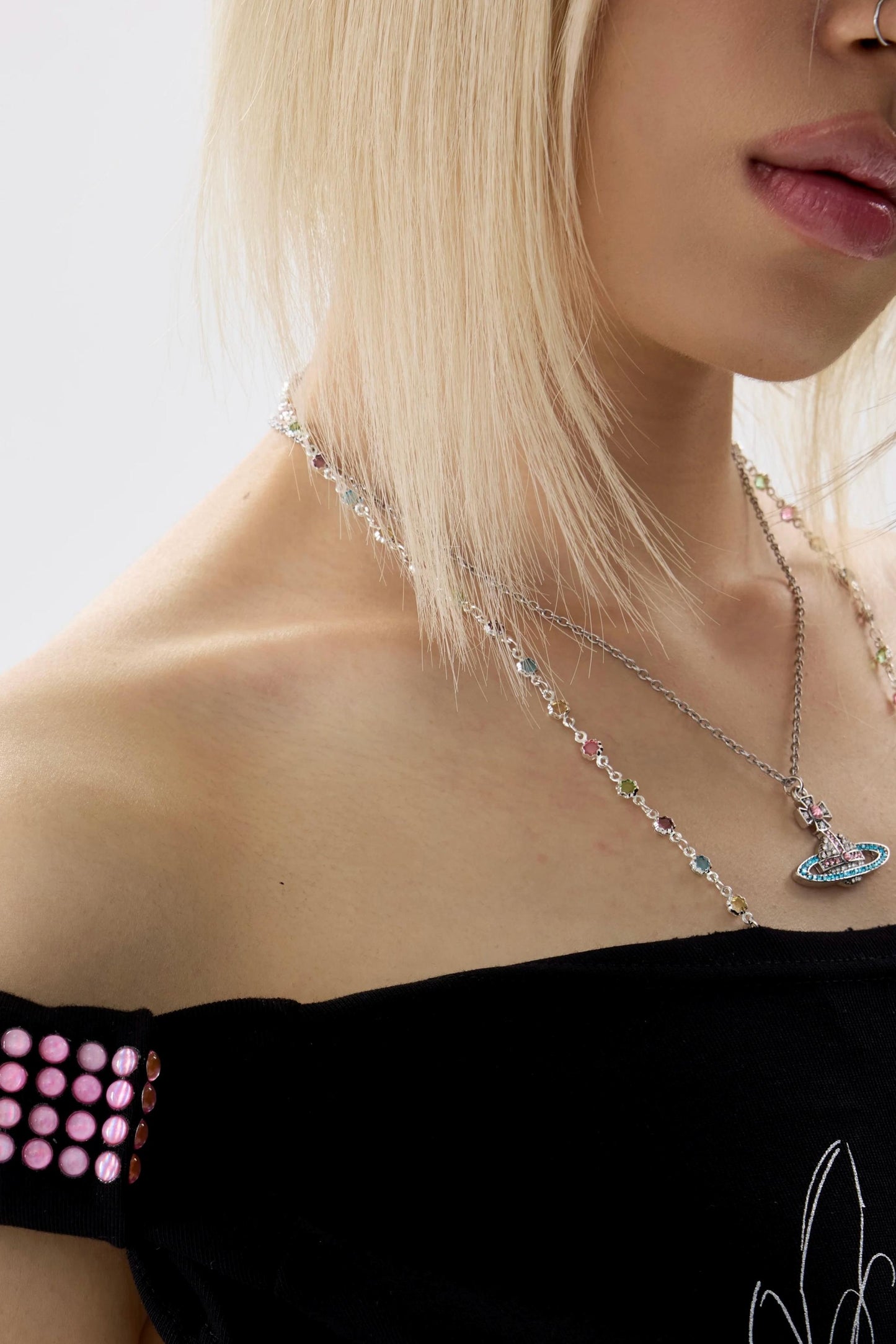 Two-Color Rhinestone Ruched Top