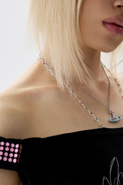 Two-Color Rhinestone Ruched Top