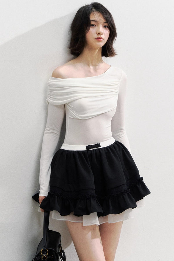 Slanted Shoulder Color Block T-Shirt