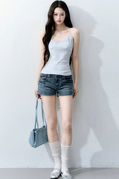Retro Denim Straight-Leg Shorts