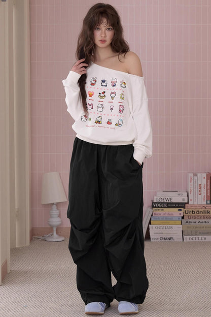 Loose Pleated Parachute Pants