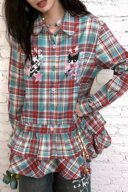 New Band Collar Plaid Dress