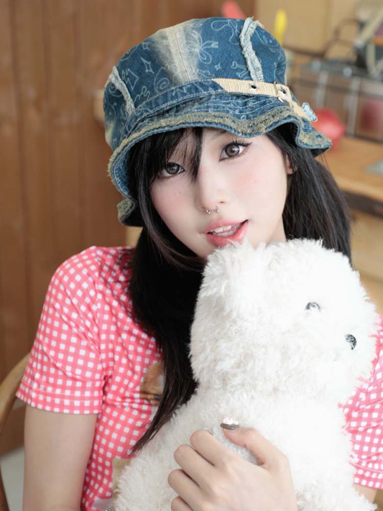 Y2K Retro Japanese Style Angel Wings Denim Fisherman Hat