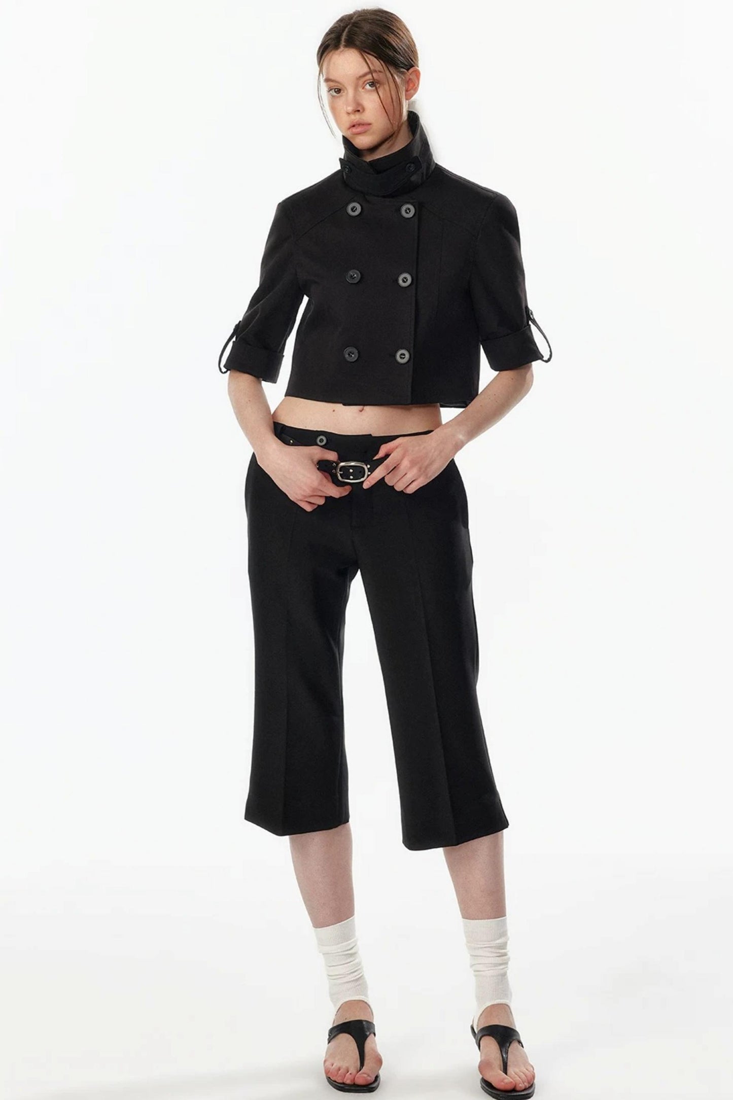 Cropped Convertible Collar Top