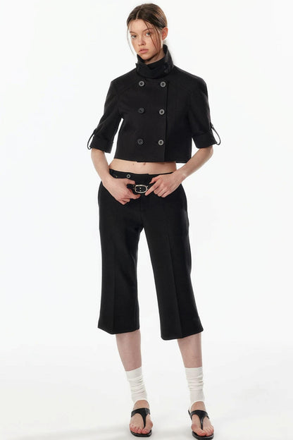 Cropped Convertible Collar Top