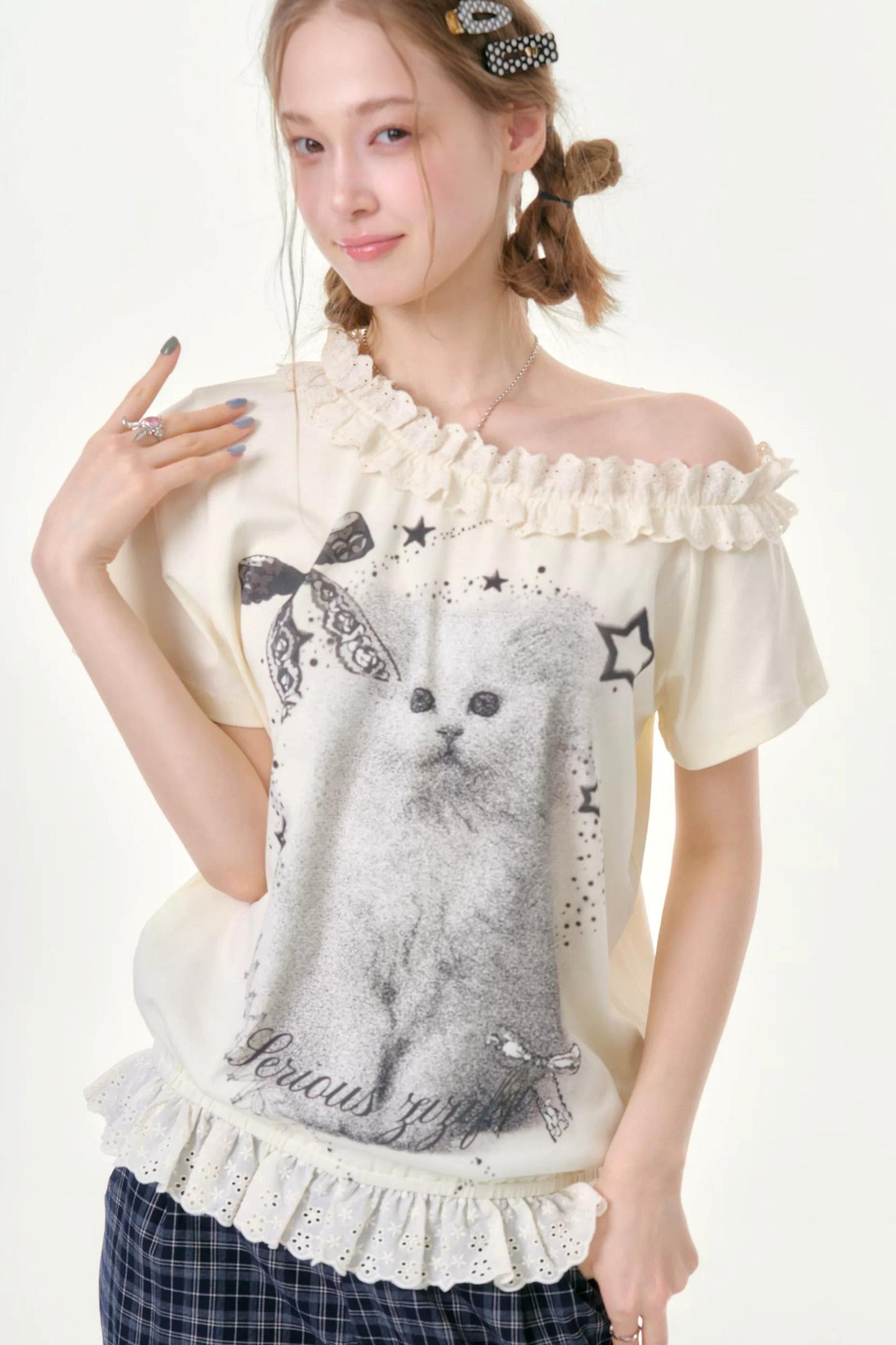 Star Dust Cat Lace T-Shirt