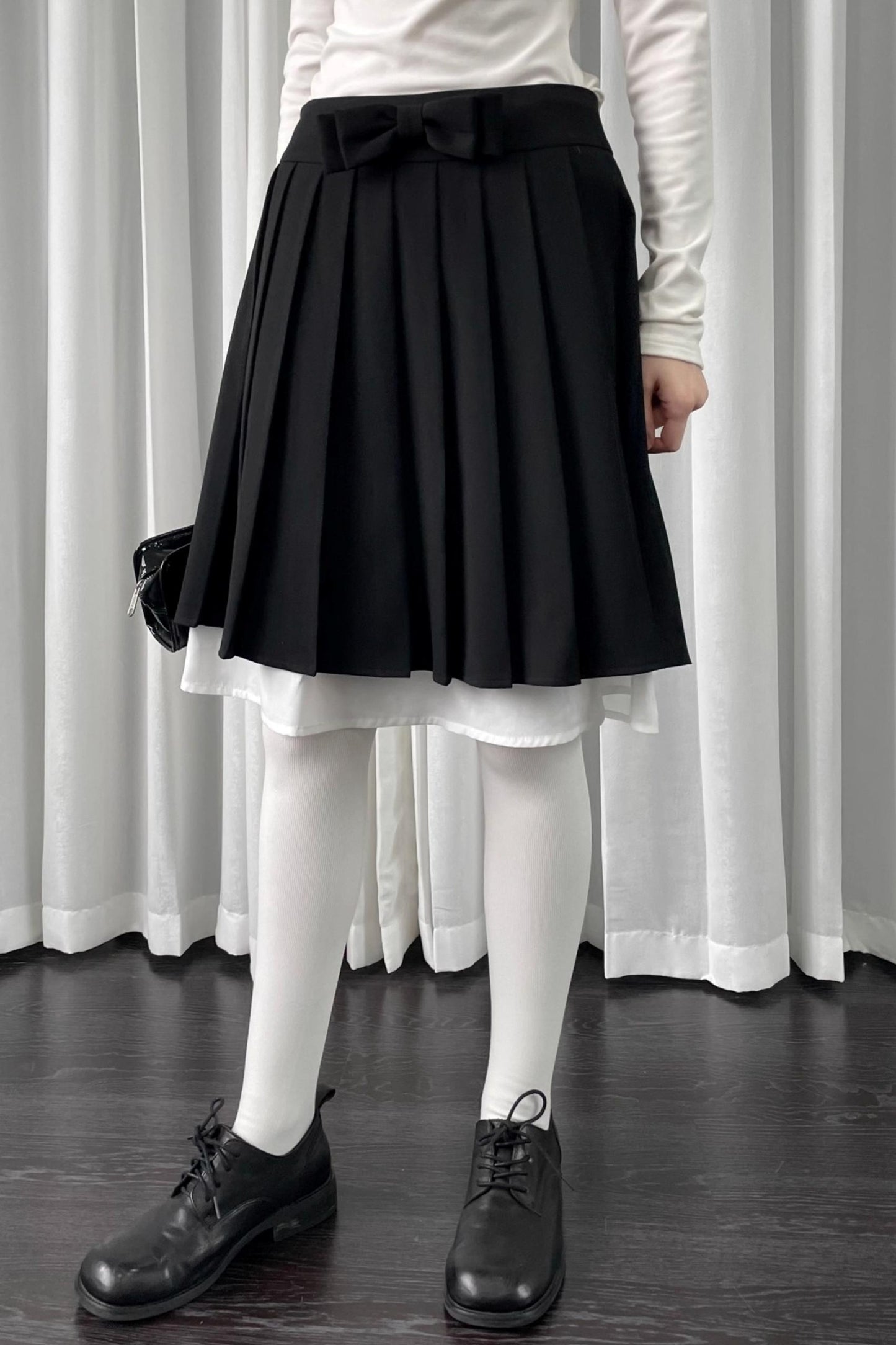 Black Pleated Bow Skirt