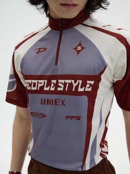 High Neck Logo Cycling Jersey Tops