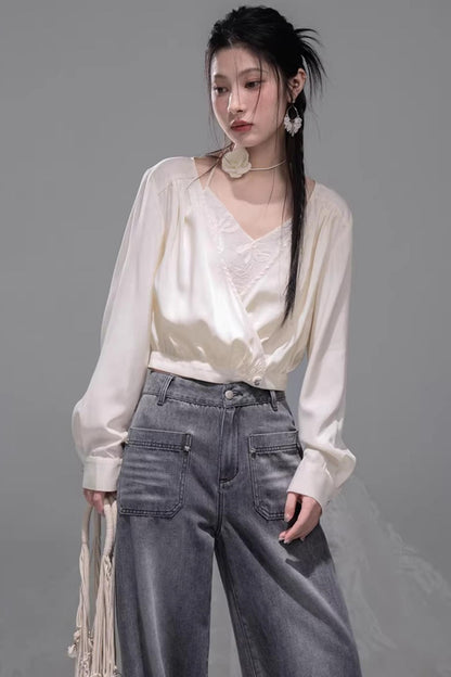 Embroidered Apricot Halter Top Set