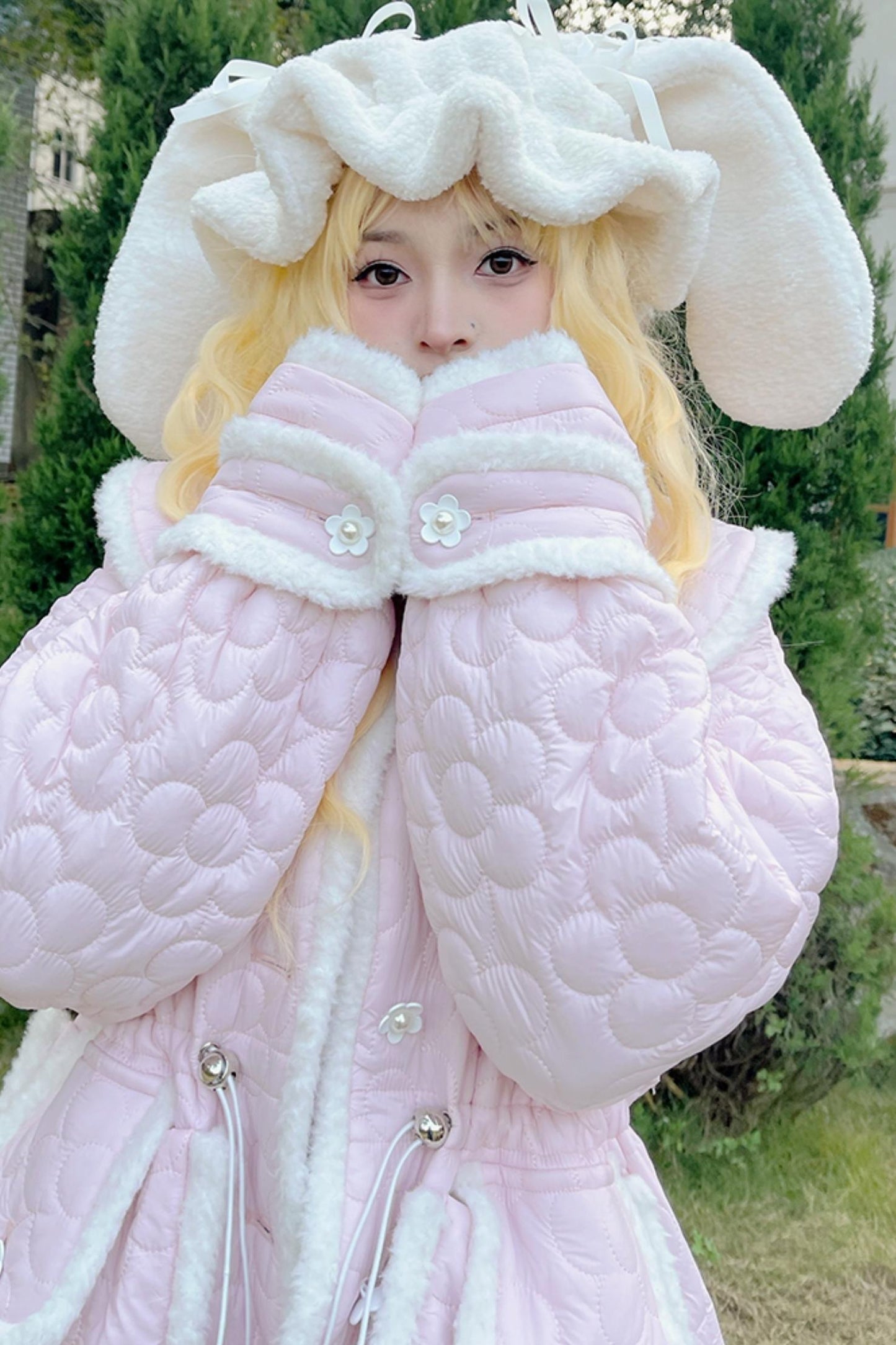 Cute Flower Solid Color Warm Jacket