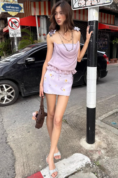 Silk Halter Top & Skirt Set-Up