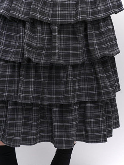 Long Artistic Plaid Skirt