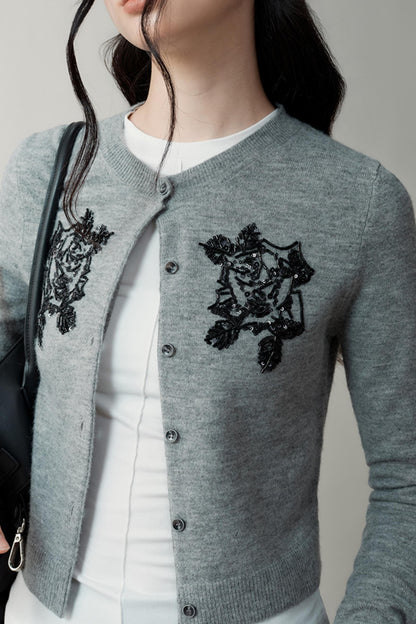 Heavy Beaded Embroidery Knit Cardigan