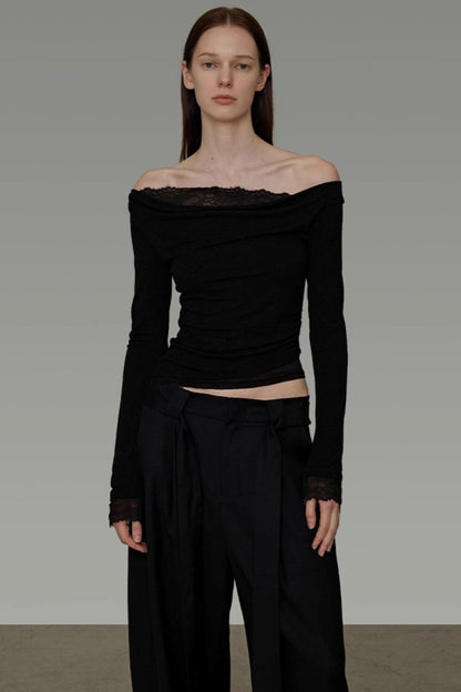 Lace One-Shoulder Knit Top