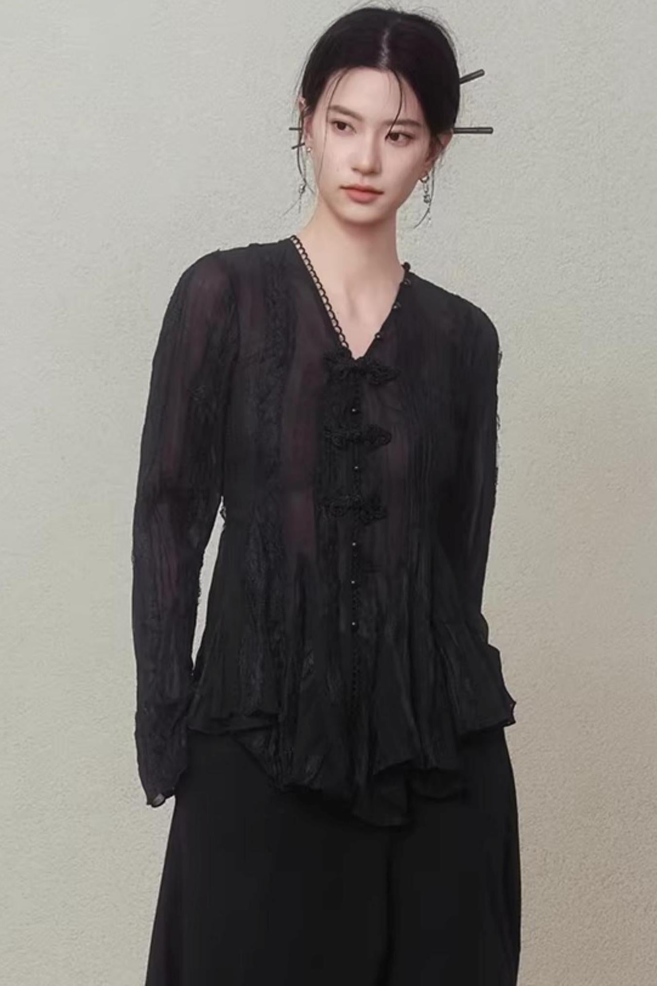Misty Black New Chinese Top