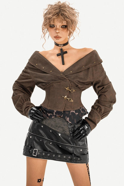 Retro Deep V-Neck Waist Top