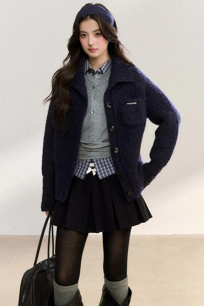 Double Pocket Button-Up Knit Jacket