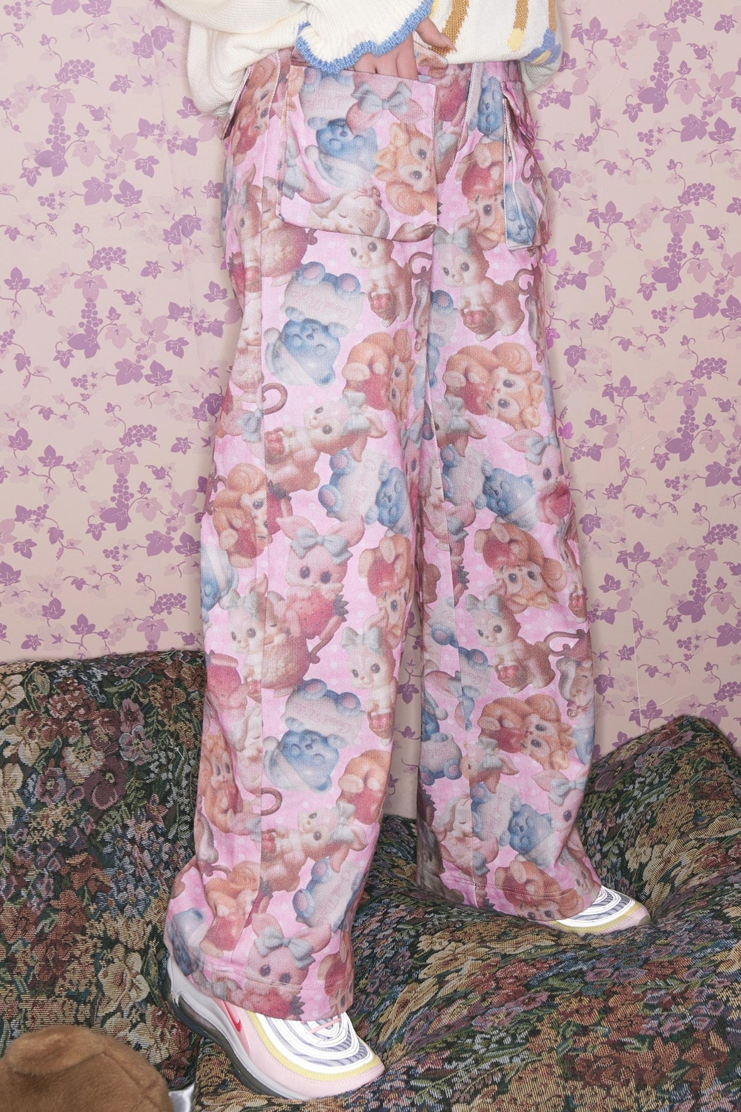 Pink Retro Animal Print Pants