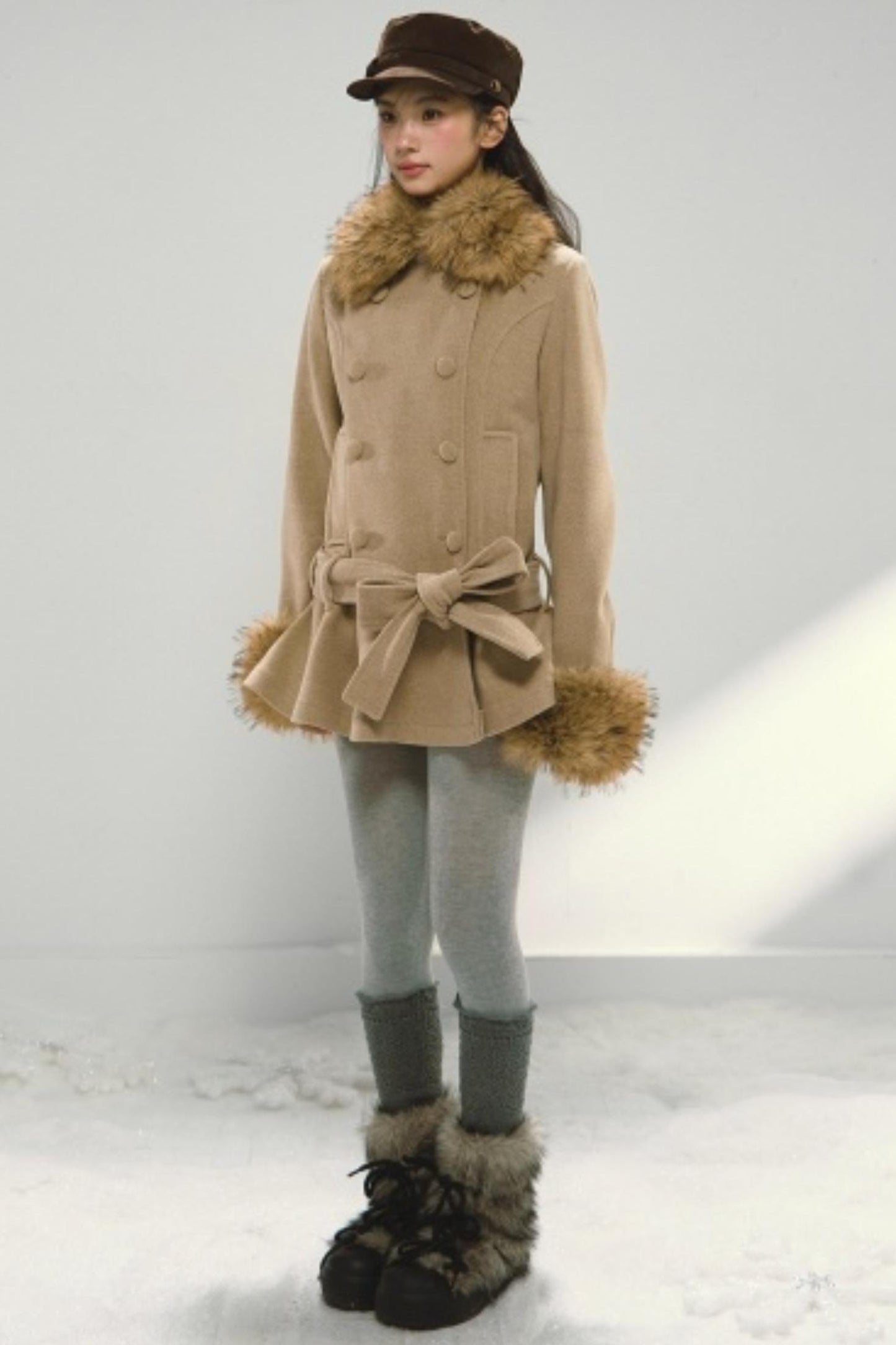 Khaki Ruffled Woolen Coat